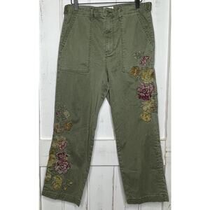 Driftwood Jeans Portofino Utility Boyfriend Crop Pant Floral Embroidered Boho XL